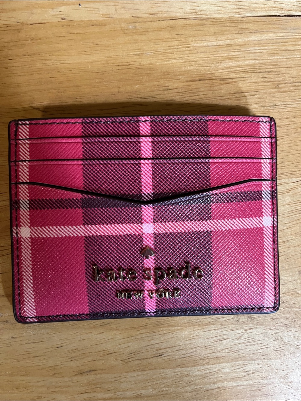 kate spade Pink Plaid Slim Card Case - Picture 3 of 3